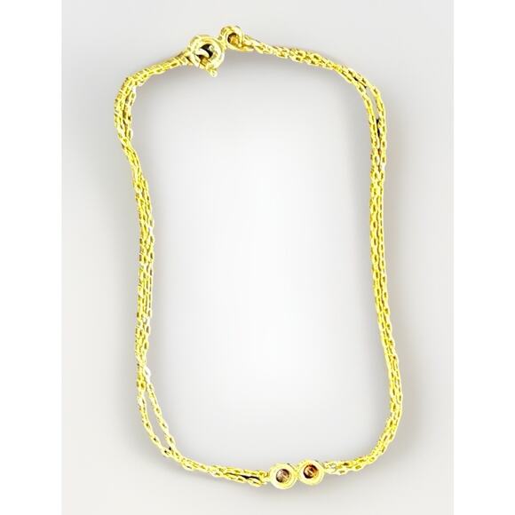 14K Gold over Sterling 2 Stone Dainty Chain Bracelet- Ruby Pink Stone Bezel Set - Picture 9 of 13
